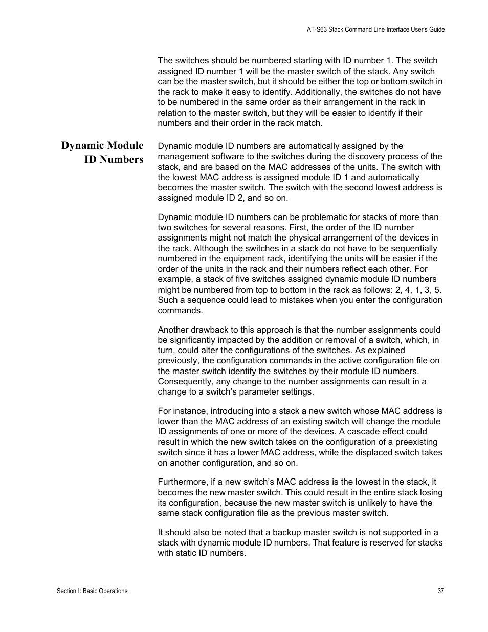 Dynamic module id numbers | Allied Telesis AT-S63 User Manual | Page 37 / 300