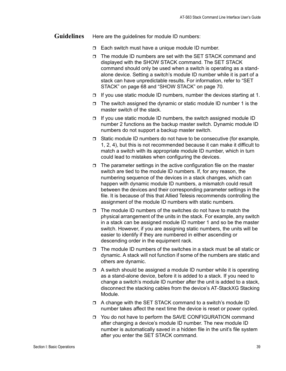 Guidelines | Allied Telesis AT-S63 User Manual | Page 39 / 300