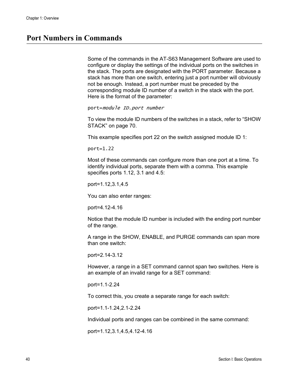 Port numbers in commands | Allied Telesis AT-S63 User Manual | Page 40 / 300