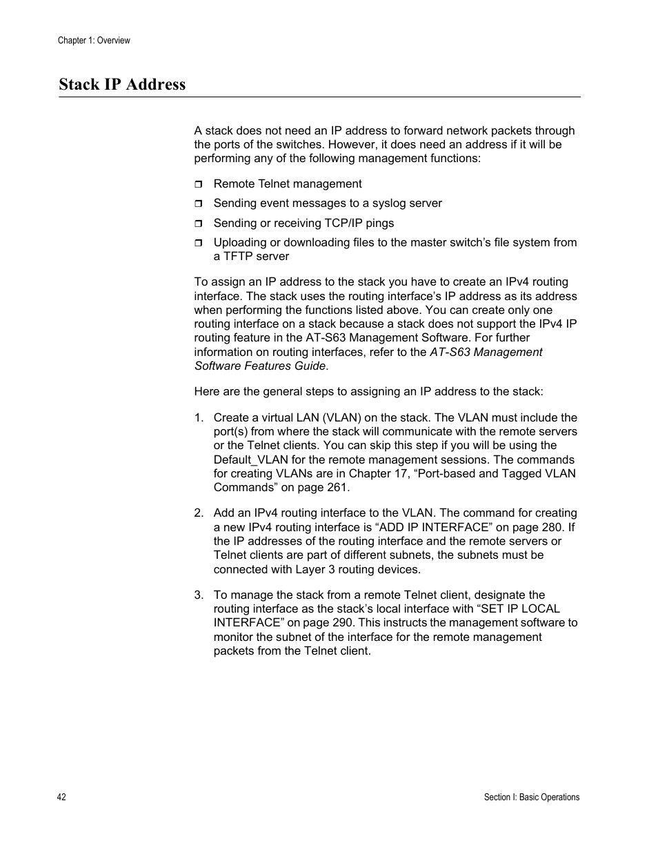 Stack ip address | Allied Telesis AT-S63 User Manual | Page 42 / 300