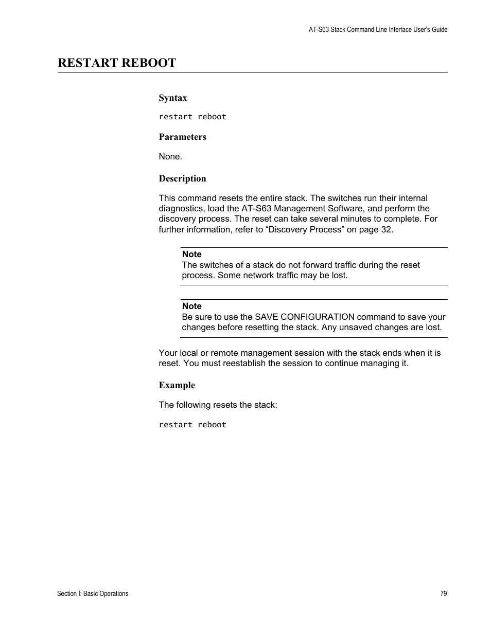 Restart reboot | Allied Telesis AT-S63 User Manual | Page 79 / 300