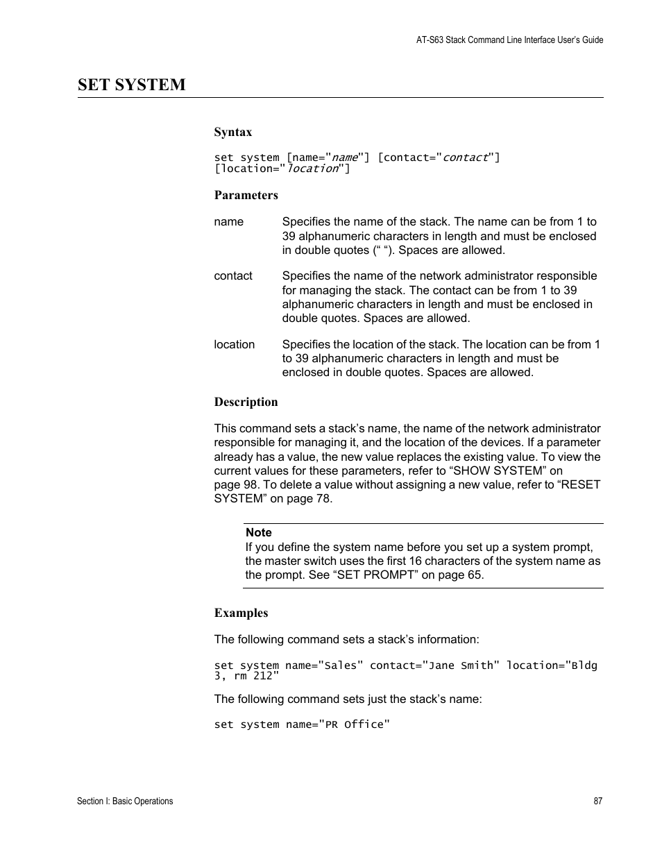 Set system | Allied Telesis AT-S63 User Manual | Page 87 / 300