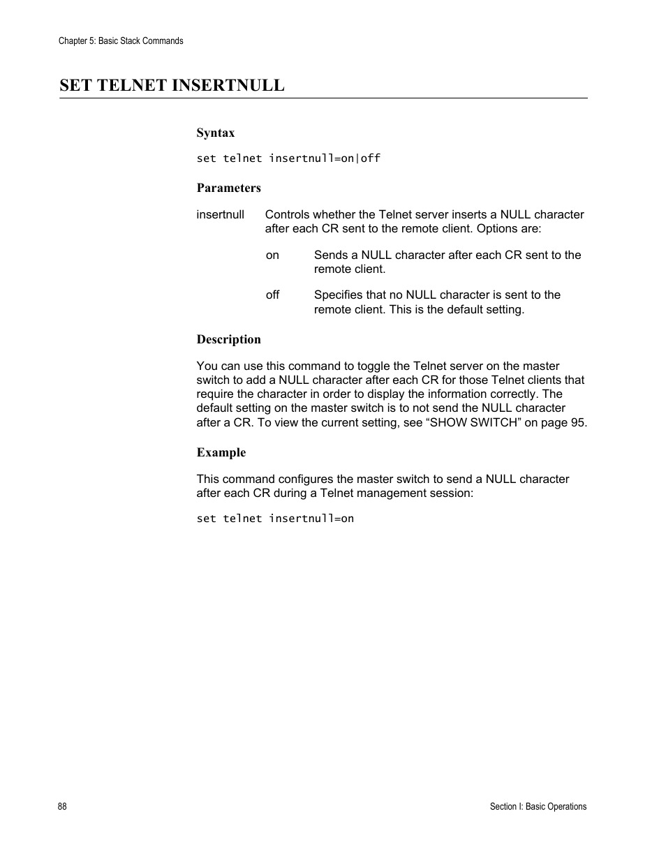 Set telnet insertnull | Allied Telesis AT-S63 User Manual | Page 88 / 300