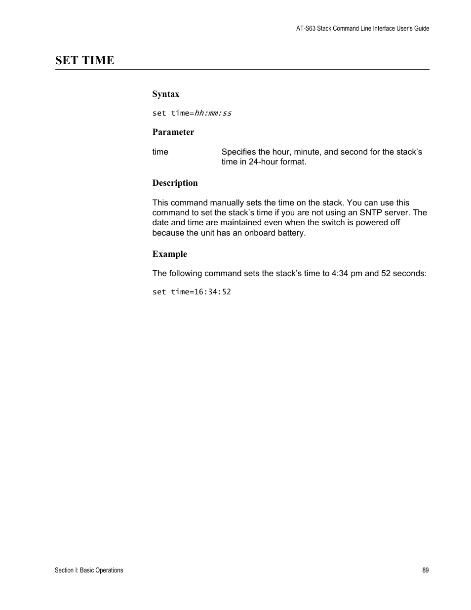 Set time | Allied Telesis AT-S63 User Manual | Page 89 / 300