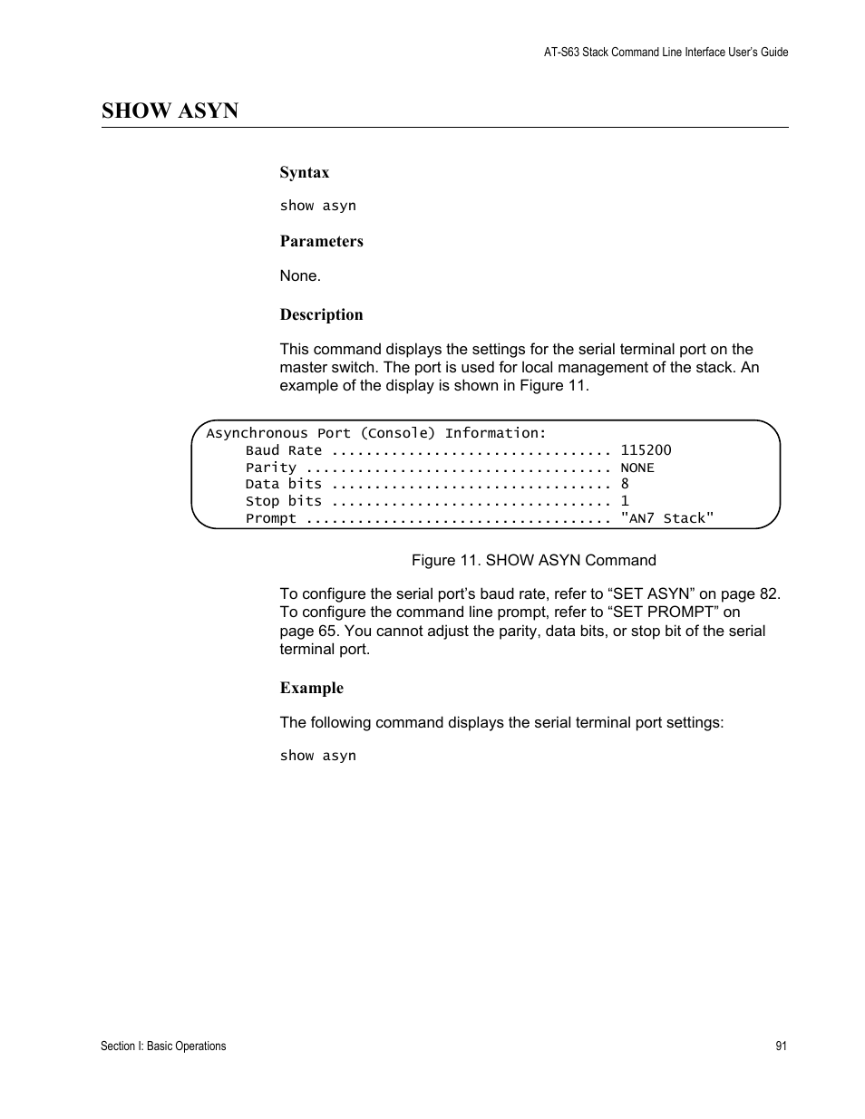 Show asyn | Allied Telesis AT-S63 User Manual | Page 91 / 300