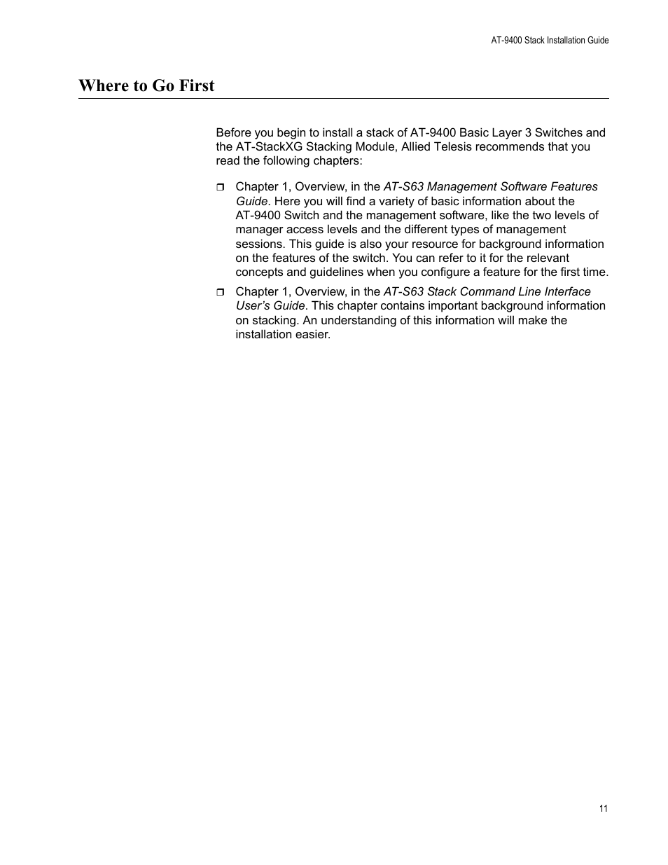 Where to go first | Allied Telesis AT-9448Ts/XP User Manual | Page 11 / 100