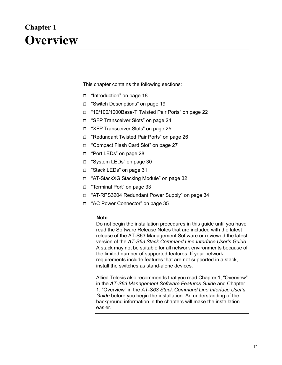 Chapter 1, Overview | Allied Telesis AT-9448Ts/XP User Manual | Page 17 / 100