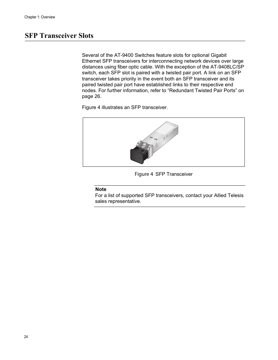 Sfp transceiver slots | Allied Telesis AT-9448Ts/XP User Manual | Page 24 / 100