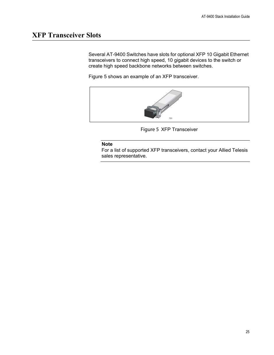 Xfp transceiver slots | Allied Telesis AT-9448Ts/XP User Manual | Page 25 / 100