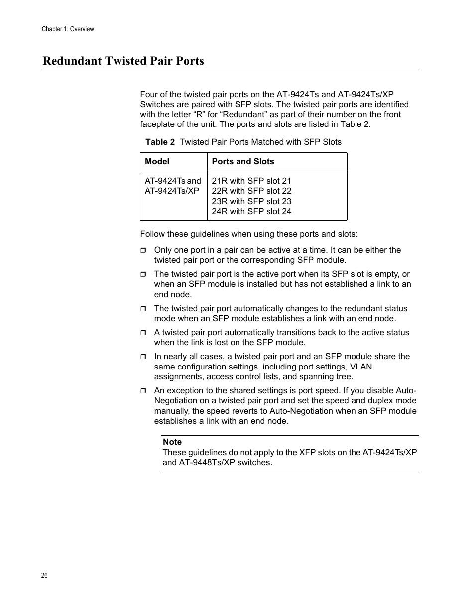 Redundant twisted pair ports | Allied Telesis AT-9448Ts/XP User Manual | Page 26 / 100