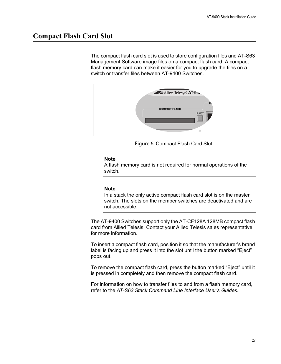 Compact flash card slot, Figure 6 | Allied Telesis AT-9448Ts/XP User Manual | Page 27 / 100