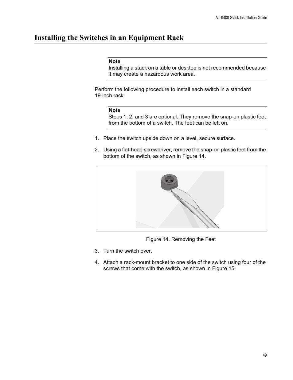 Installing the switches in an equipment rack | Allied Telesis AT-9448Ts/XP User Manual | Page 49 / 100