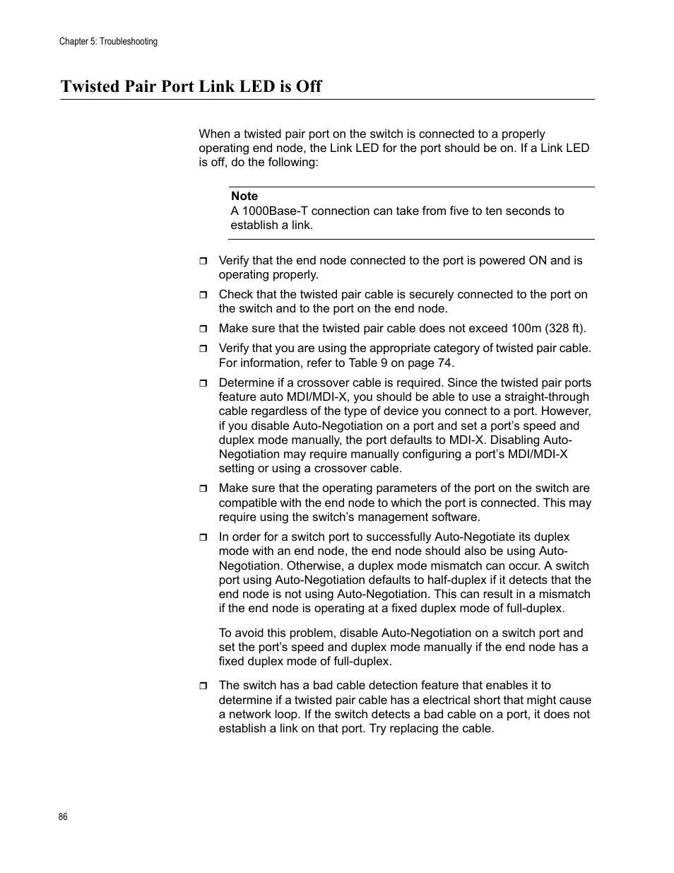 Twisted pair port link led is off | Allied Telesis AT-9448Ts/XP User Manual | Page 86 / 100