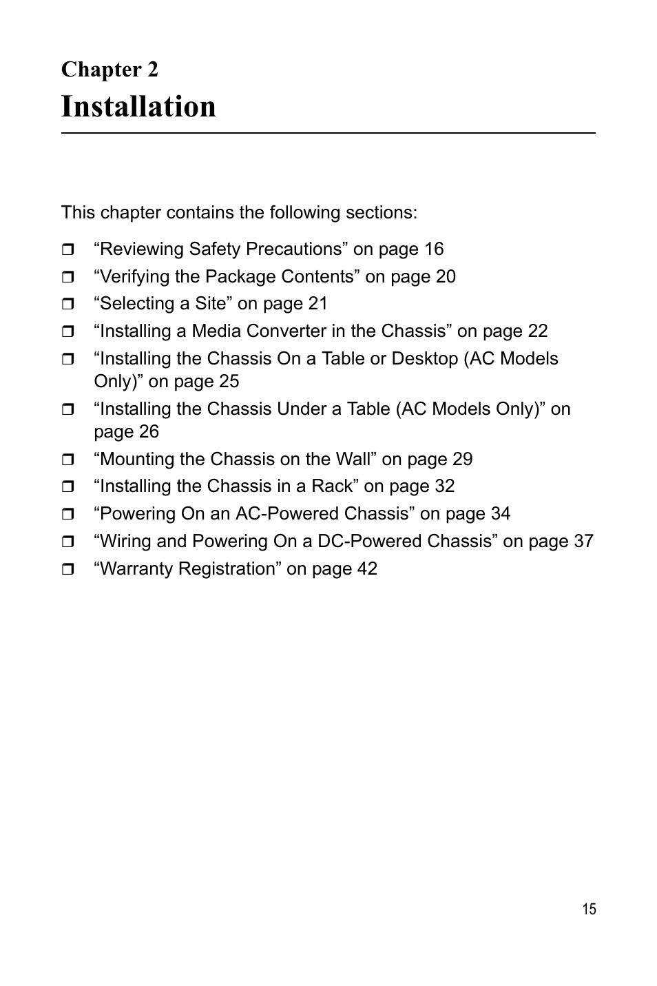 Chapter 2, Installation, Chap | Allied Telesis AT-MCR1 User Manual | Page 15 / 46