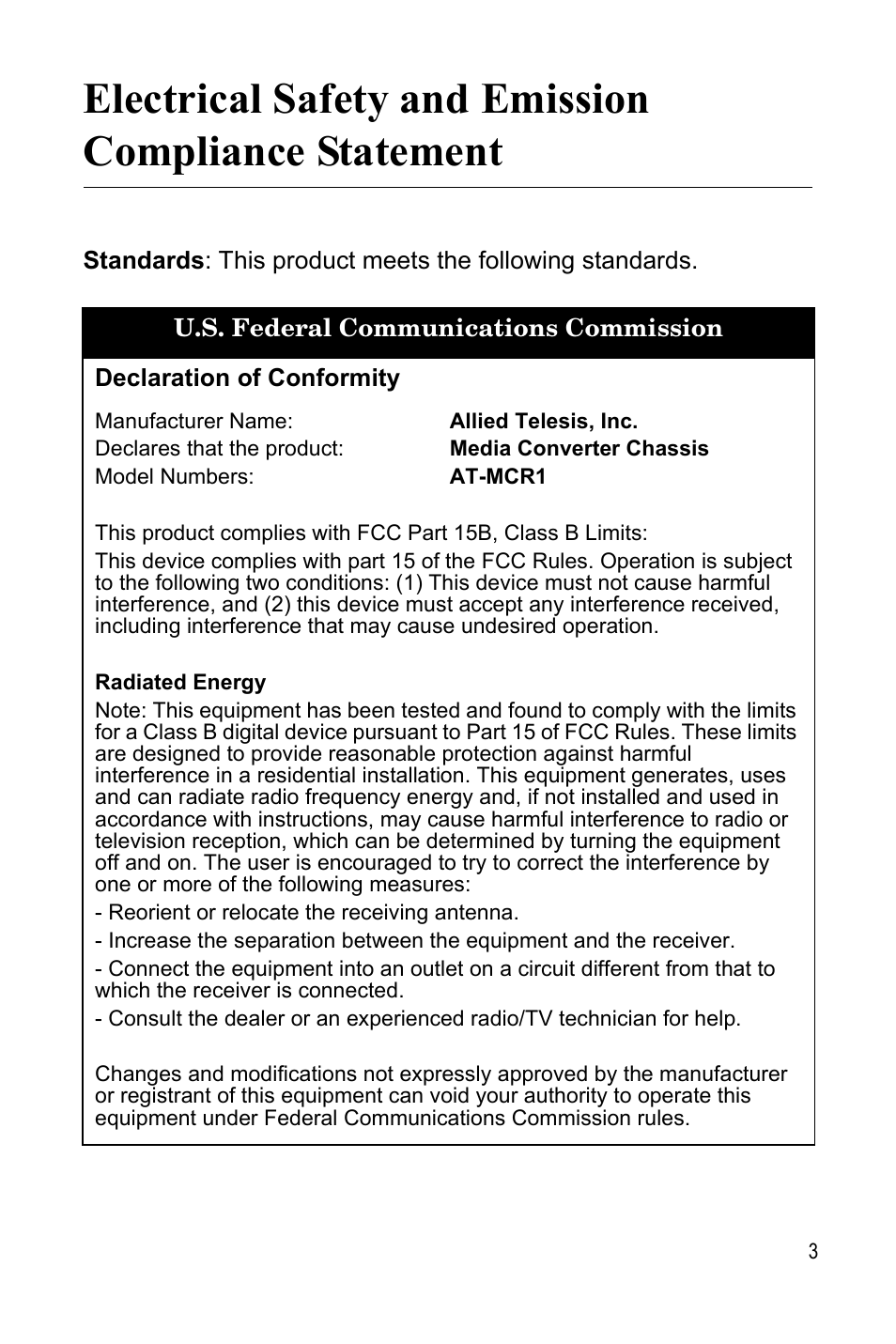 Allied Telesis AT-MCR1 User Manual | Page 3 / 46