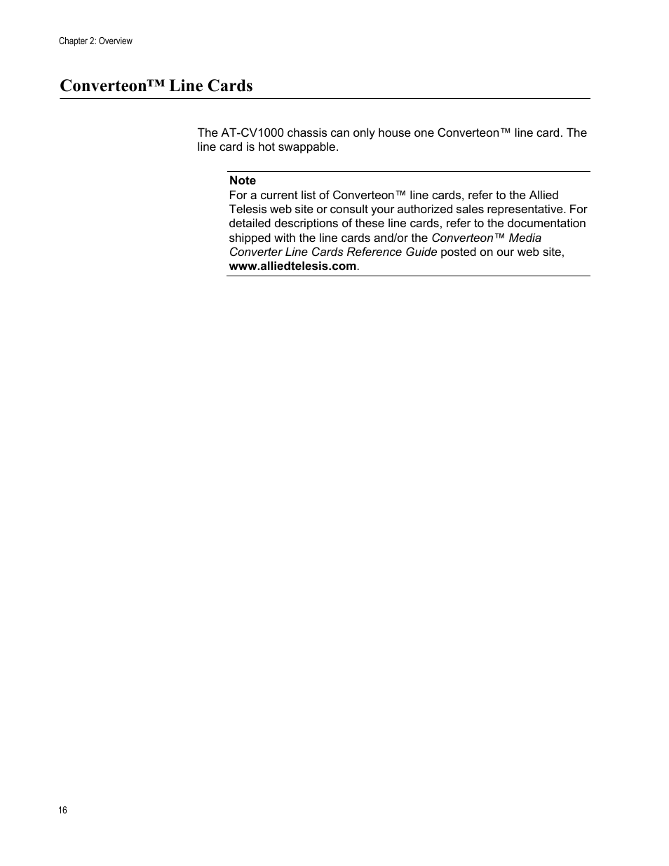 Converteon™ line cards | Allied Telesis AT-CV1000 User Manual | Page 16 / 42