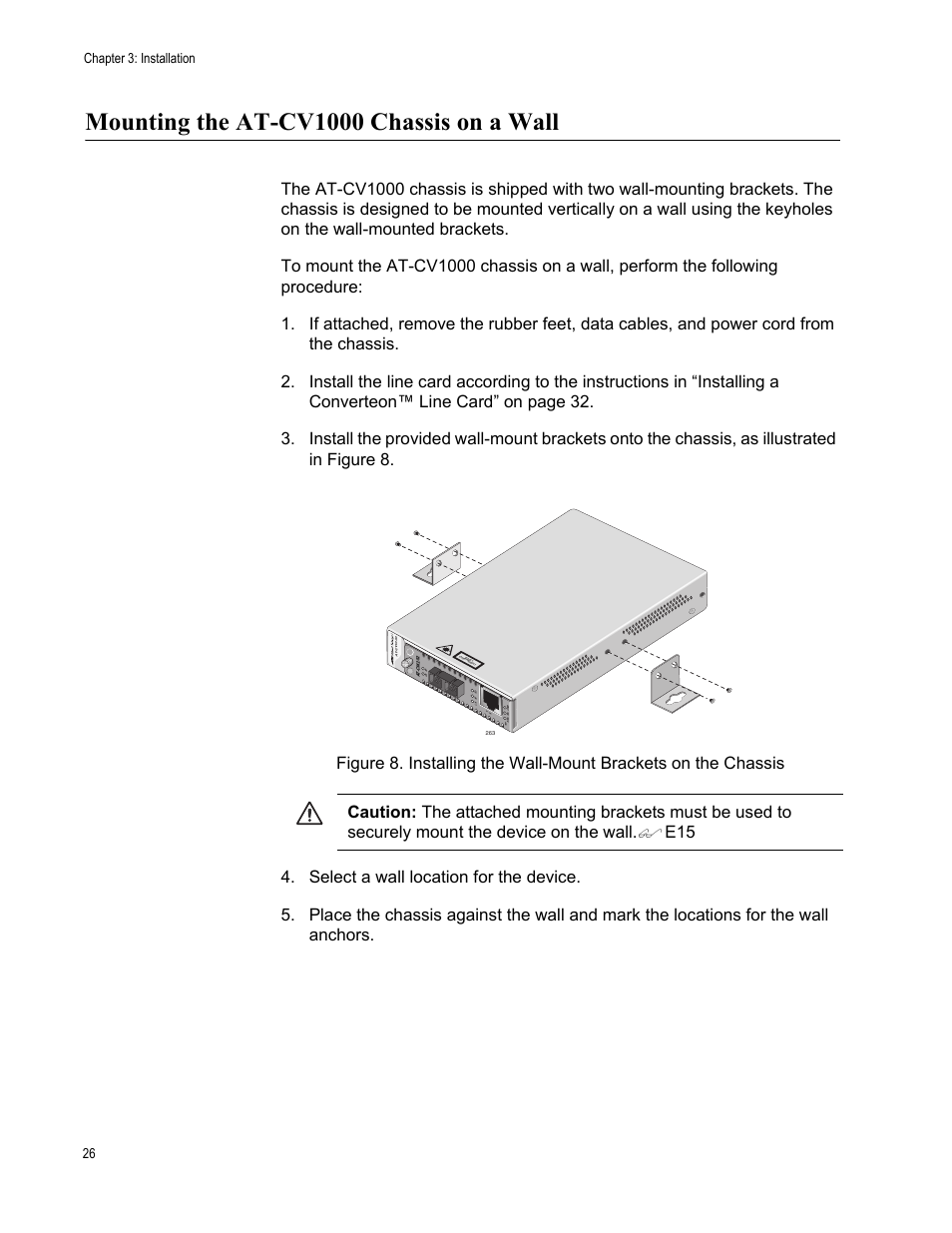 Mounting the at-cv1000 chassis on a wall, Chapter 3: installation 26 | Allied Telesis AT-CV1000 User Manual | Page 26 / 42
