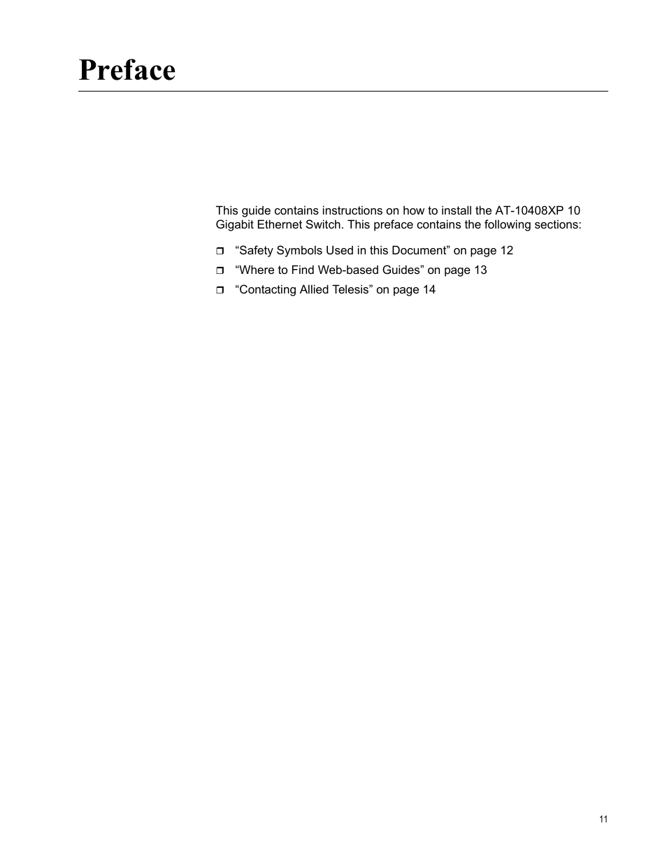 Preface | Allied Telesis AT-10408XP User Manual | Page 11 / 50