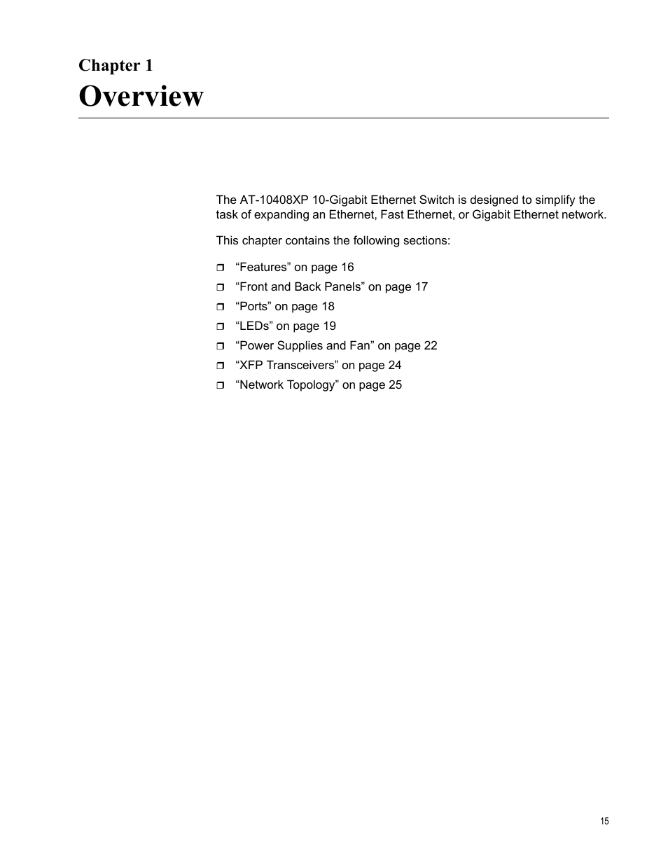 Chapter 1, Overview | Allied Telesis AT-10408XP User Manual | Page 15 / 50