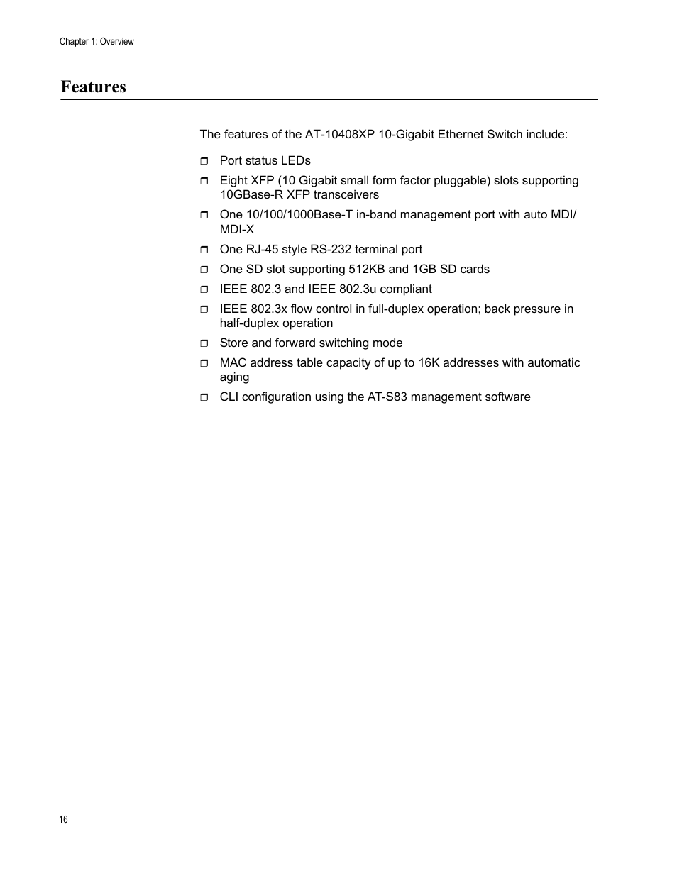 Features | Allied Telesis AT-10408XP User Manual | Page 16 / 50