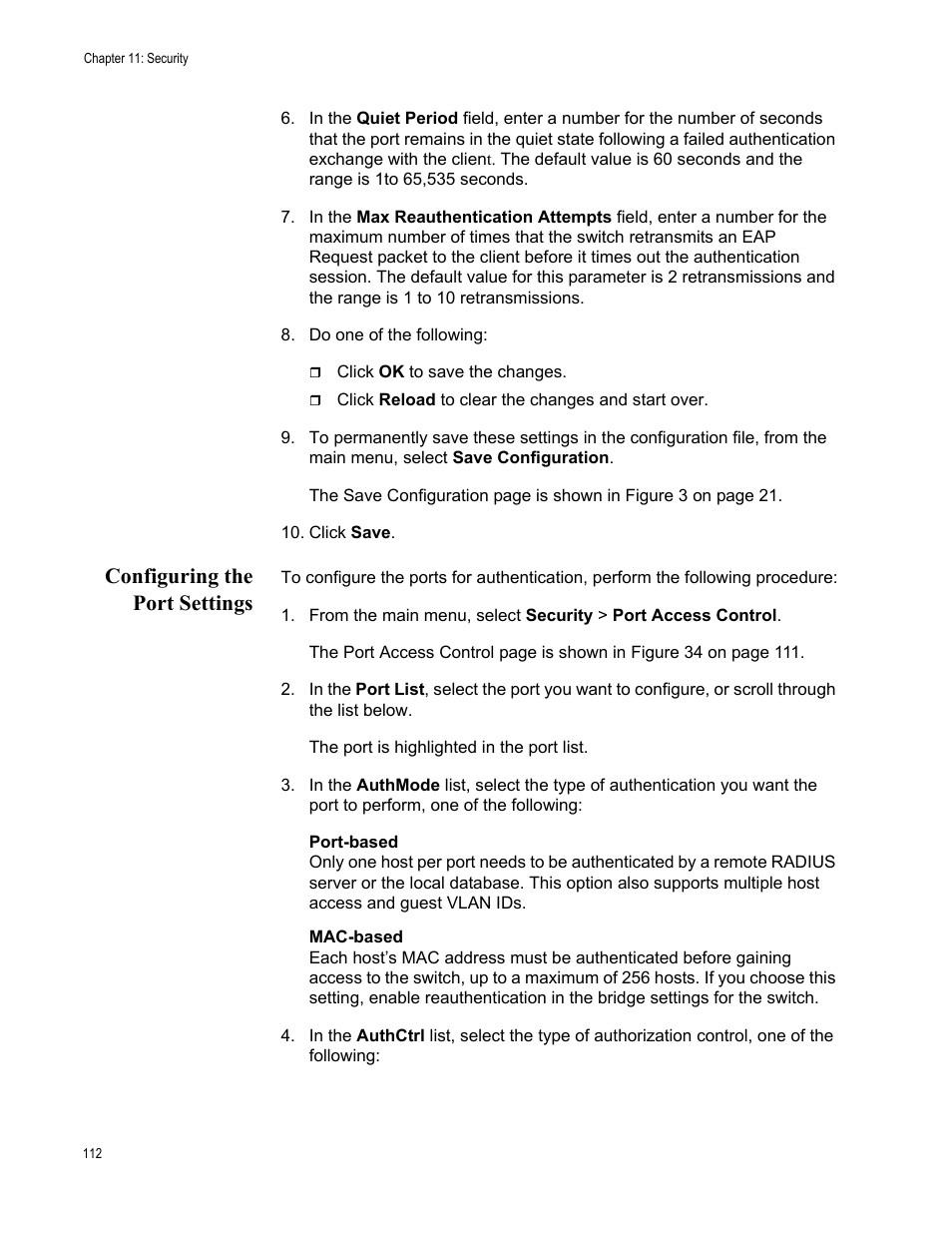 Configuring the port settings | Allied Telesis AT-S86 User Manual | Page 112 / 148