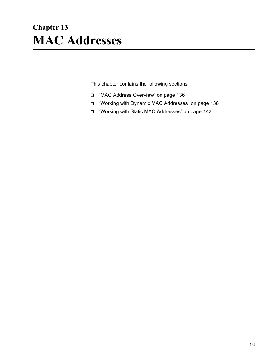 Chapter 13, Mac addresses | Allied Telesis AT-S86 User Manual | Page 135 / 148