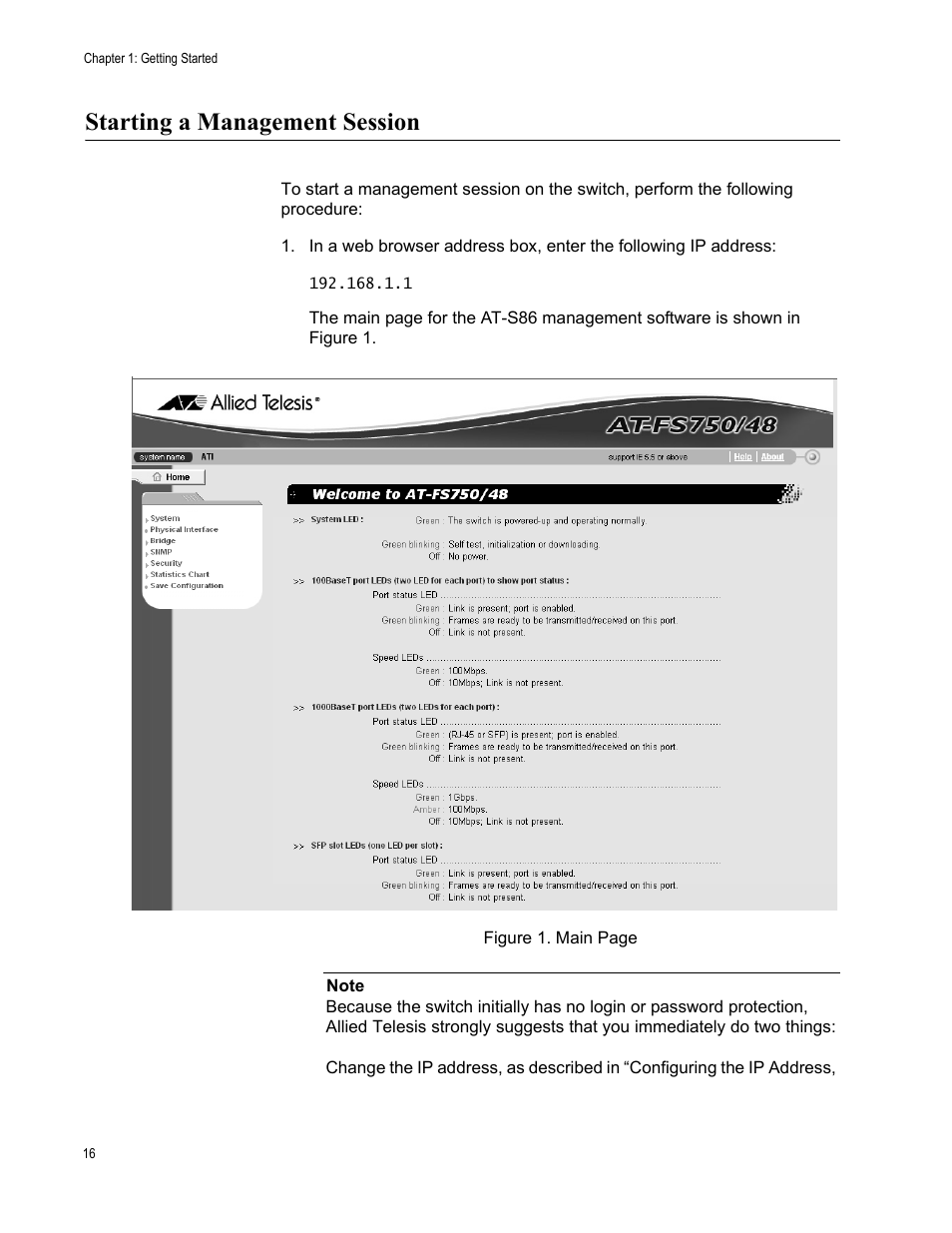 Starting a management session | Allied Telesis AT-S86 User Manual | Page 16 / 148