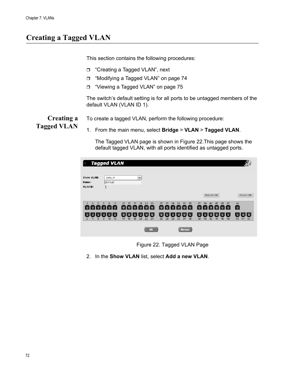 Creating a tagged vlan | Allied Telesis AT-S86 User Manual | Page 72 / 148