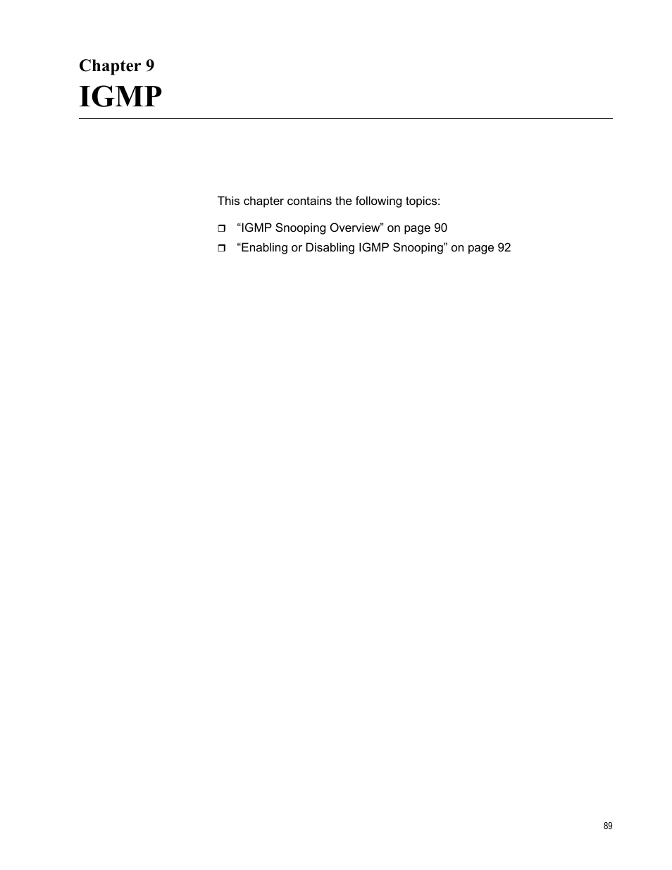 Chapter 9, Igmp, R 9: igmp | Allied Telesis AT-S86 User Manual | Page 89 / 148