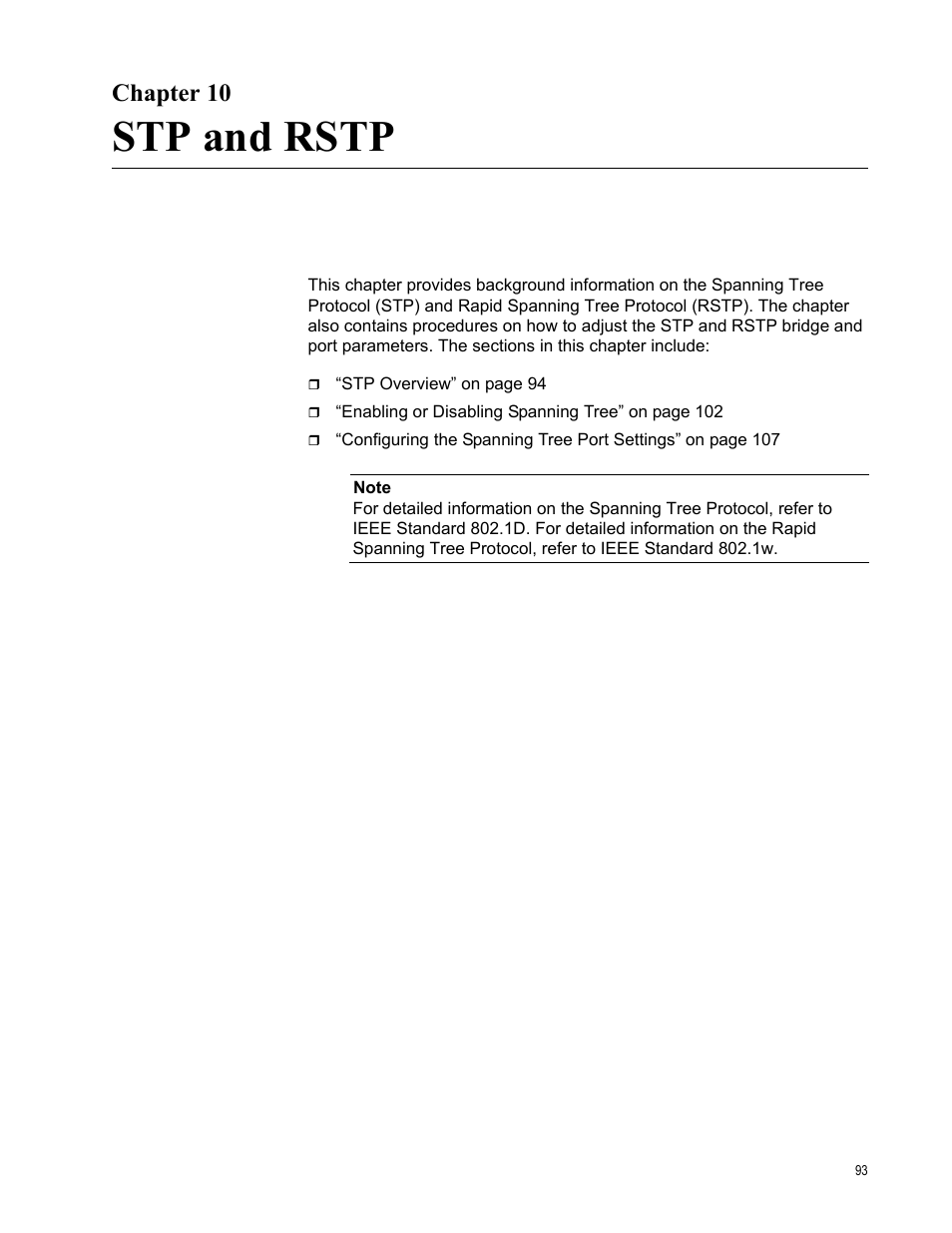 Chapter 10, Stp and rstp | Allied Telesis AT-S86 User Manual | Page 93 / 148