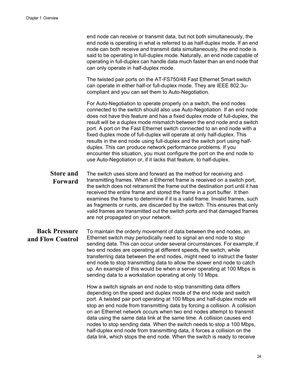 Store and forward, Back pressure and flow control, Store and forward back pressure and flow control | Allied Telesis AT-FS750/48 User Manual | Page 24 / 50