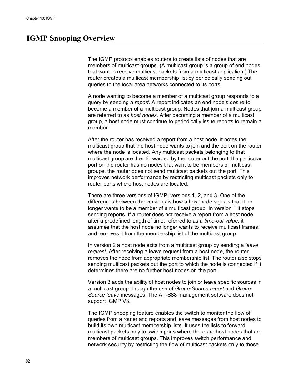 Igmp snooping overview | Allied Telesis AT-S88 User Manual | Page 100 / 158