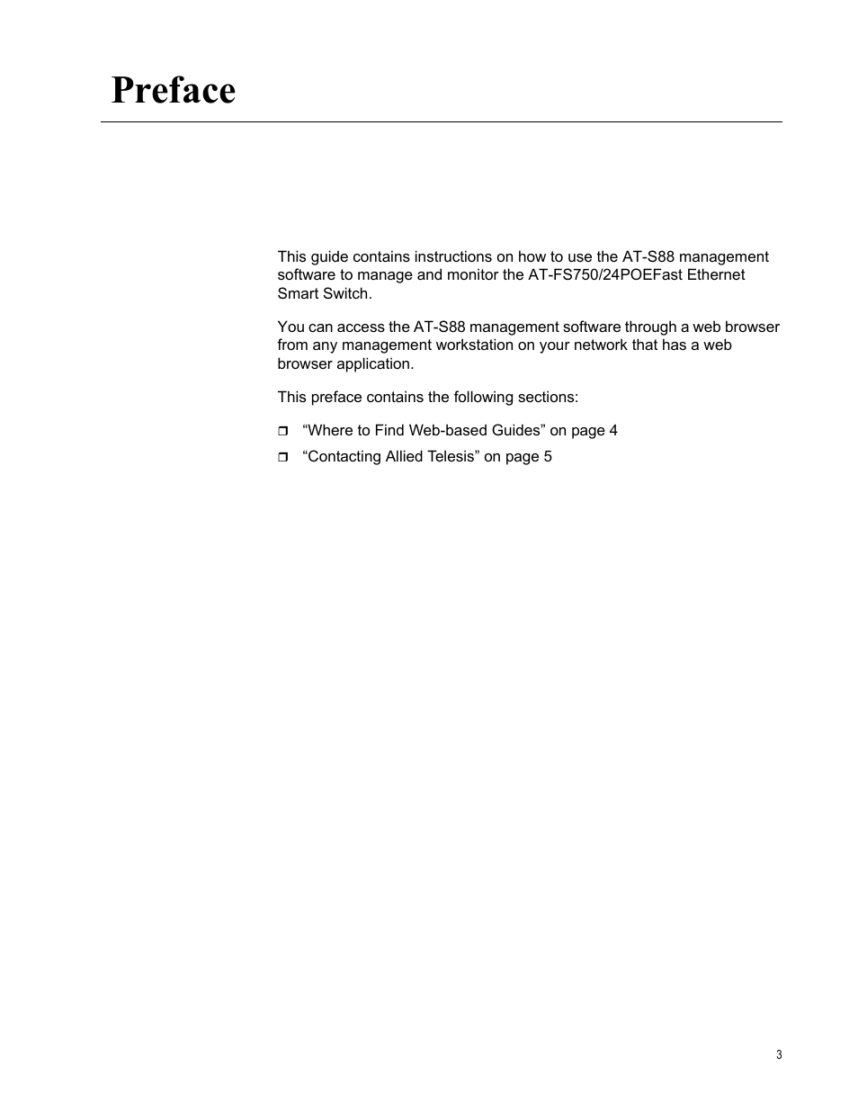 Preface | Allied Telesis AT-S88 User Manual | Page 11 / 158