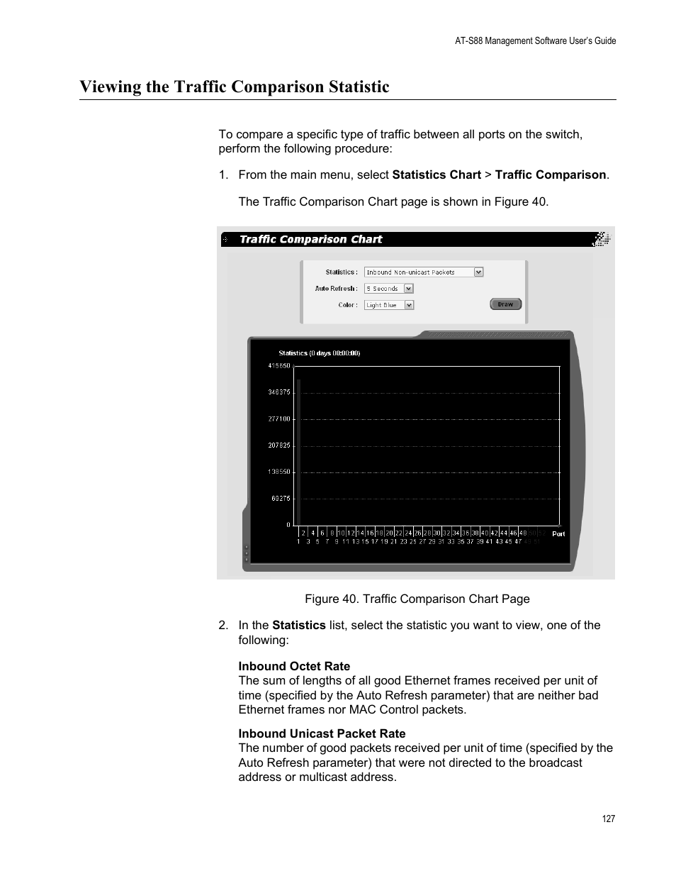 Viewing the traffic comparison statistic | Allied Telesis AT-S88 User Manual | Page 135 / 158