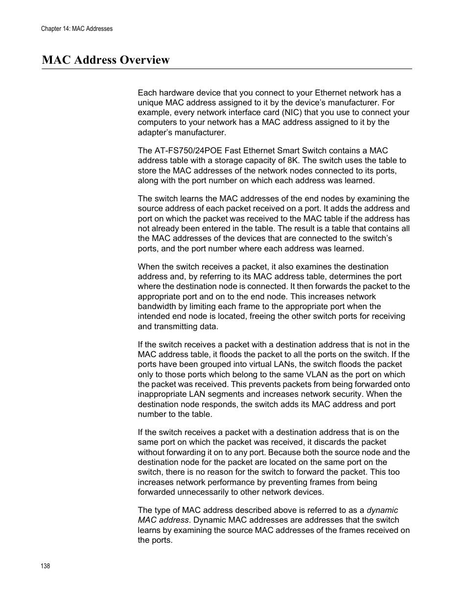 Mac address overview | Allied Telesis AT-S88 User Manual | Page 146 / 158