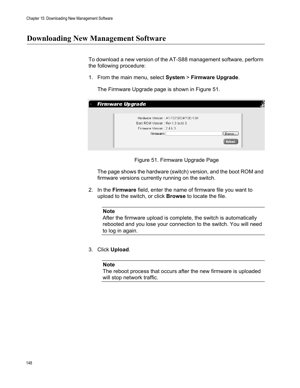 Downloading new management software | Allied Telesis AT-S88 User Manual | Page 156 / 158