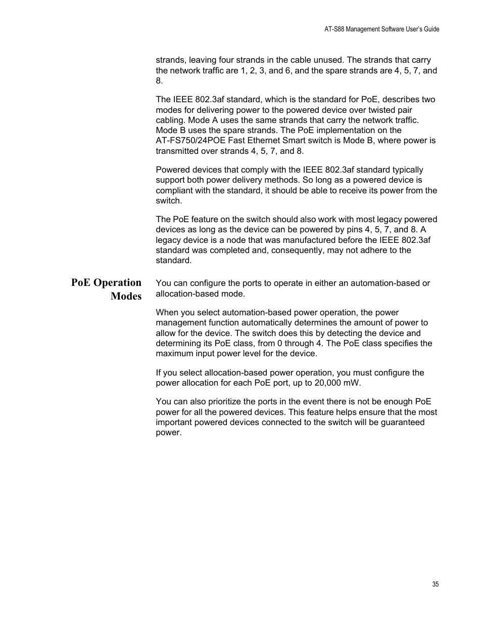 Poe operation modes | Allied Telesis AT-S88 User Manual | Page 43 / 158