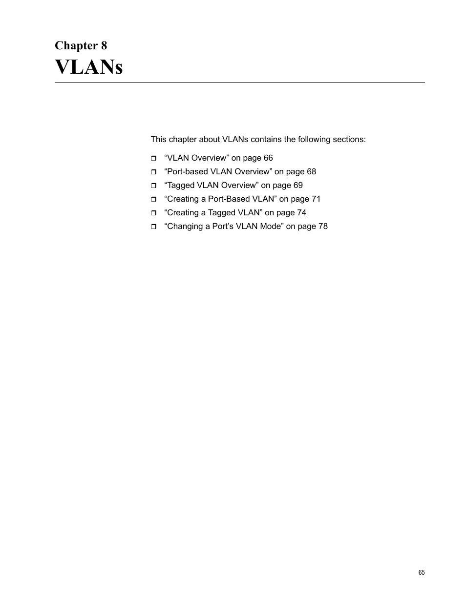 Chapter 8, Vlans, Chapter 8: vlans | Allied Telesis AT-S88 User Manual | Page 73 / 158