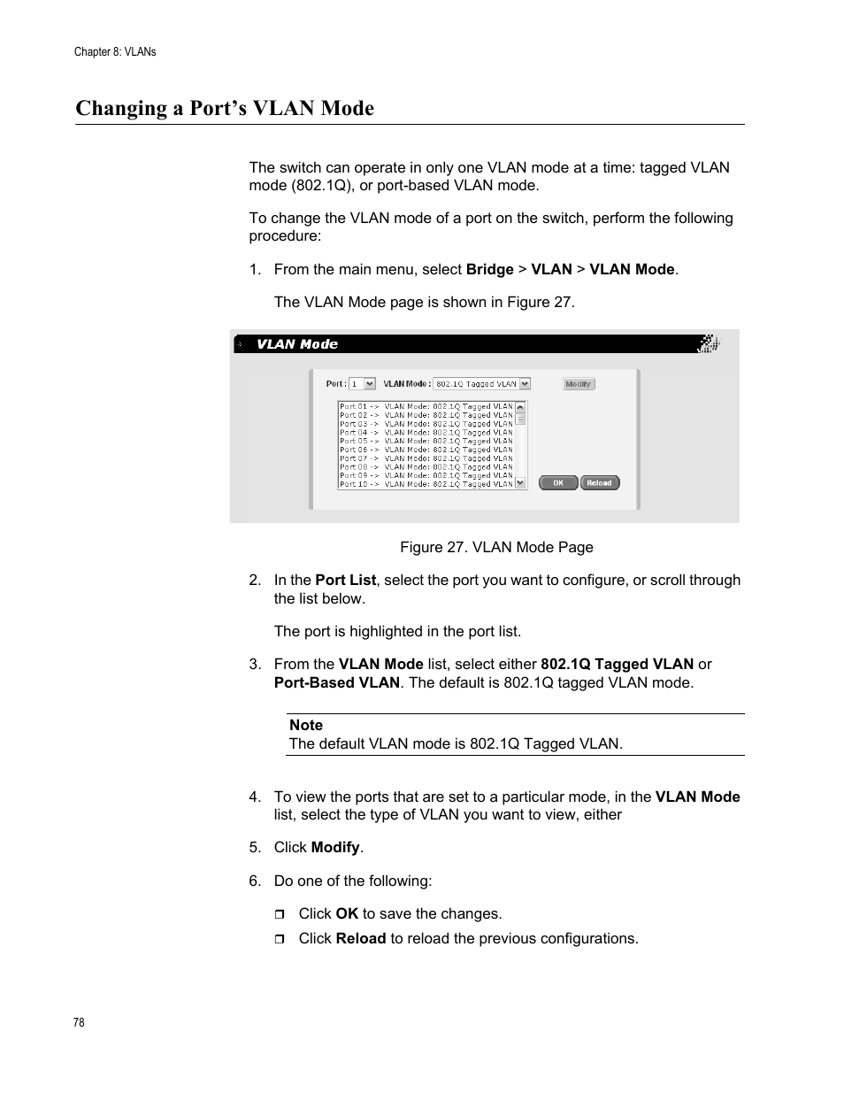 Changing a port’s vlan mode | Allied Telesis AT-S88 User Manual | Page 86 / 158