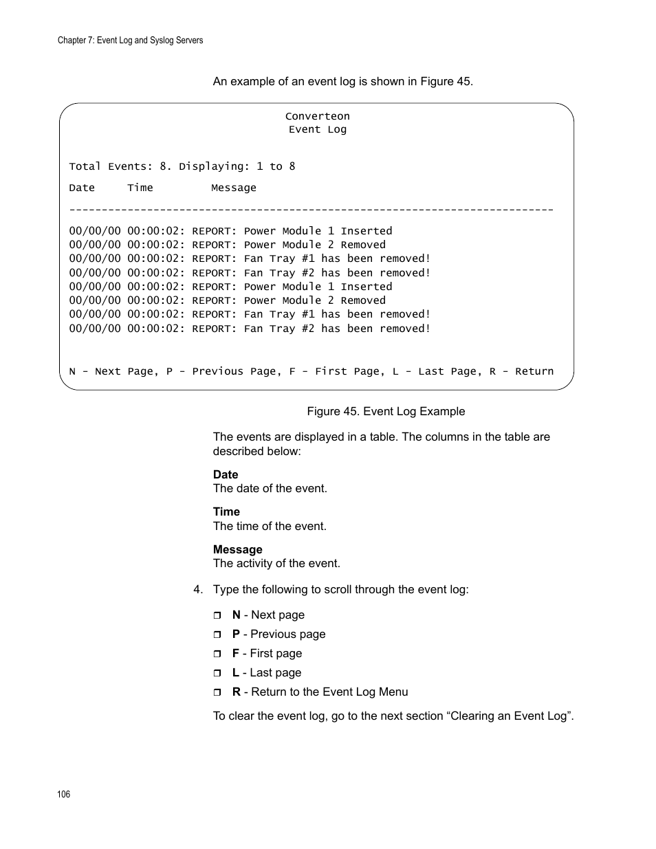 Figure 45. event log example | Allied Telesis AT-S70 User Manual | Page 106 / 302