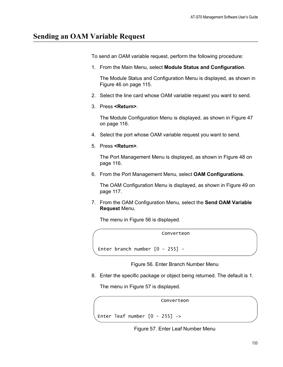 Sending an oam variable request | Allied Telesis AT-S70 User Manual | Page 133 / 302