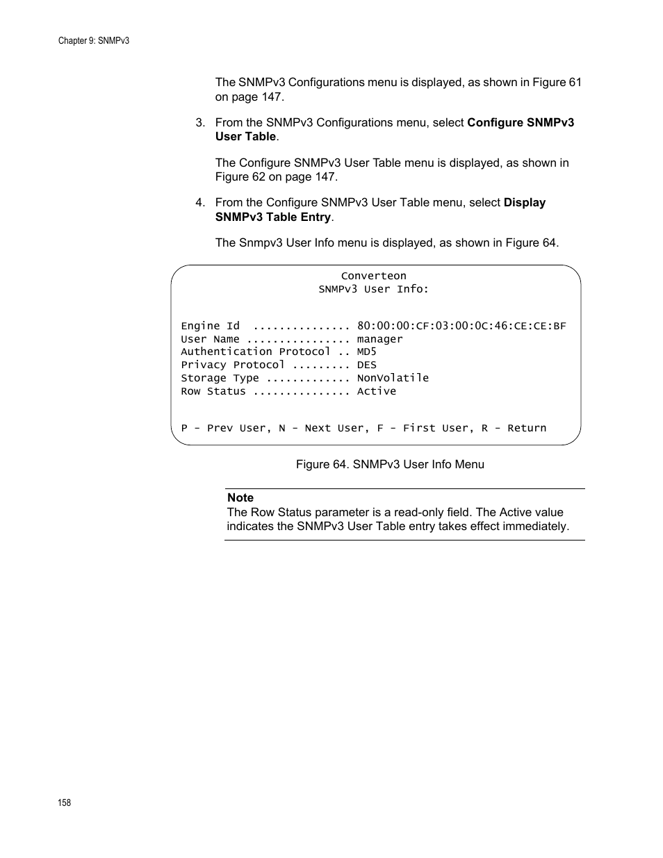 Figure 64. snmpv3 user info menu | Allied Telesis AT-S70 User Manual | Page 158 / 302