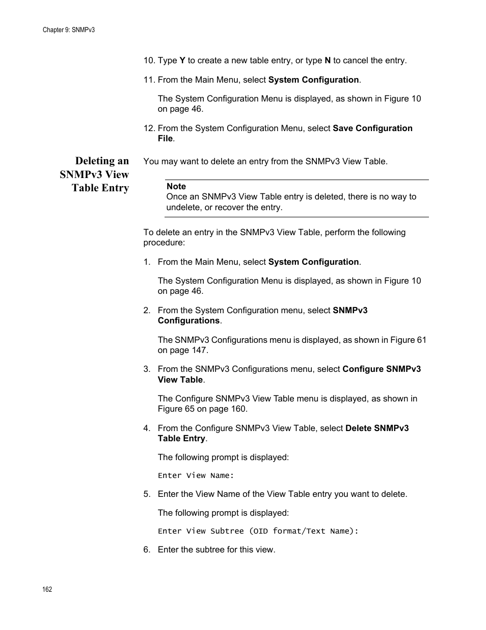 Deleting an snmpv3 view table entry | Allied Telesis AT-S70 User Manual | Page 162 / 302