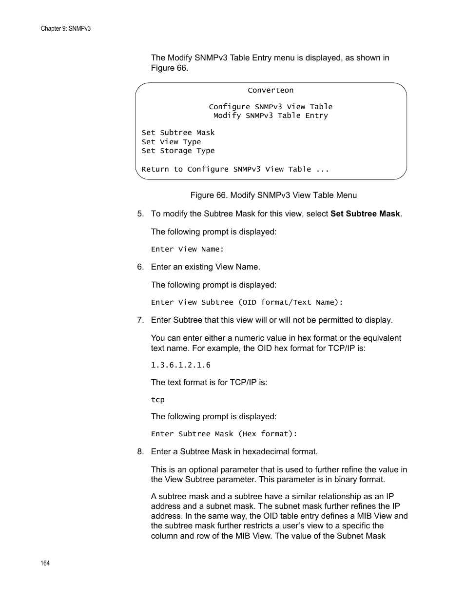 Figure 66. modify snmpv3 view table menu | Allied Telesis AT-S70 User Manual | Page 164 / 302