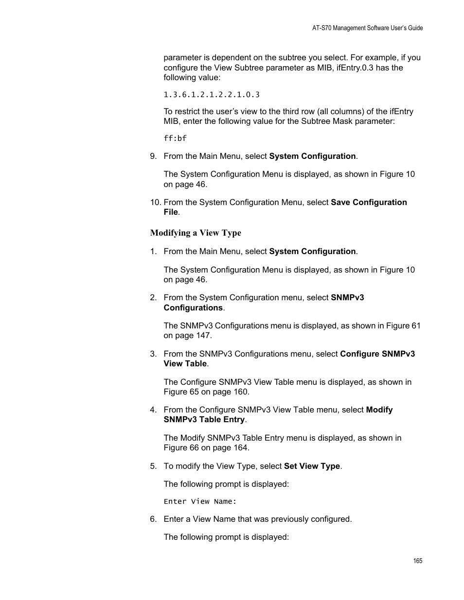Modifying a view type | Allied Telesis AT-S70 User Manual | Page 165 / 302