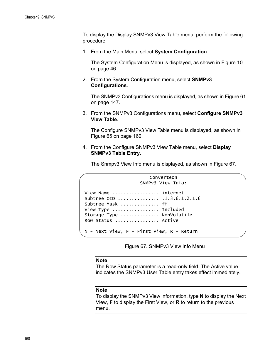 Figure 67. snmpv3 view info menu | Allied Telesis AT-S70 User Manual | Page 168 / 302