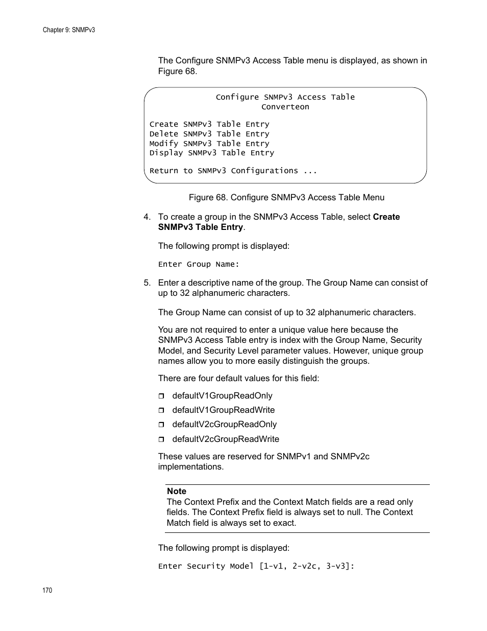 Figure 68. configure snmpv3 access table menu | Allied Telesis AT-S70 User Manual | Page 170 / 302
