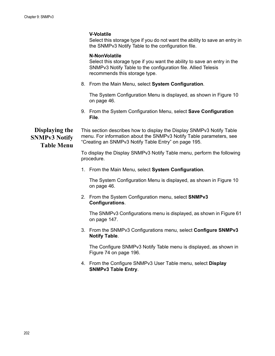 Displaying the snmpv3 notify table menu | Allied Telesis AT-S70 User Manual | Page 202 / 302