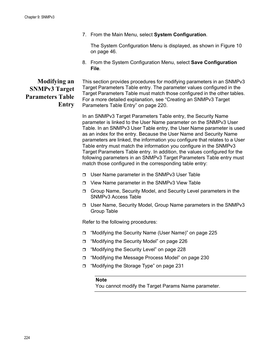 Modifying an snmpv3 target parameters table entry | Allied Telesis AT-S70 User Manual | Page 224 / 302