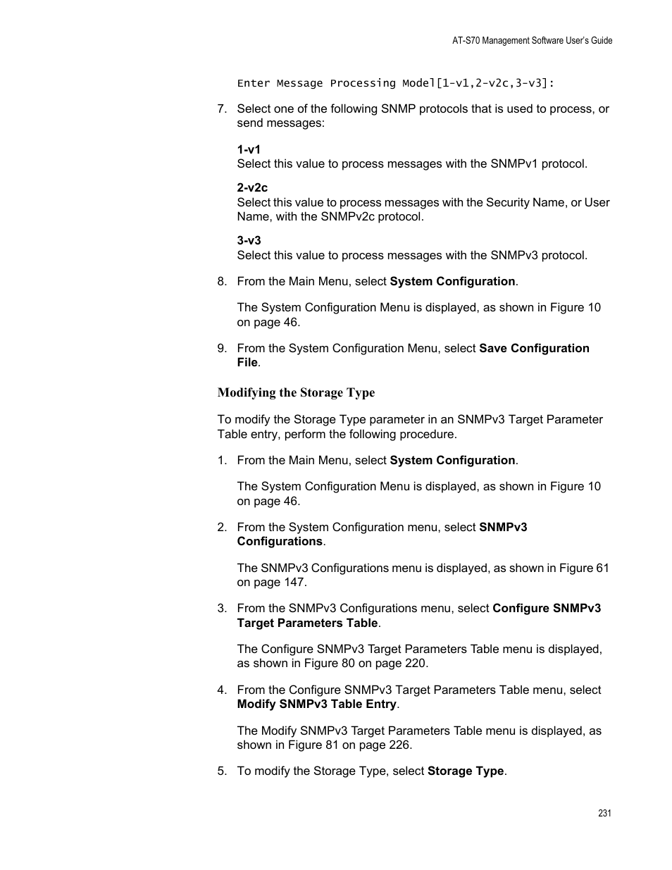 Modifying the storage type | Allied Telesis AT-S70 User Manual | Page 231 / 302